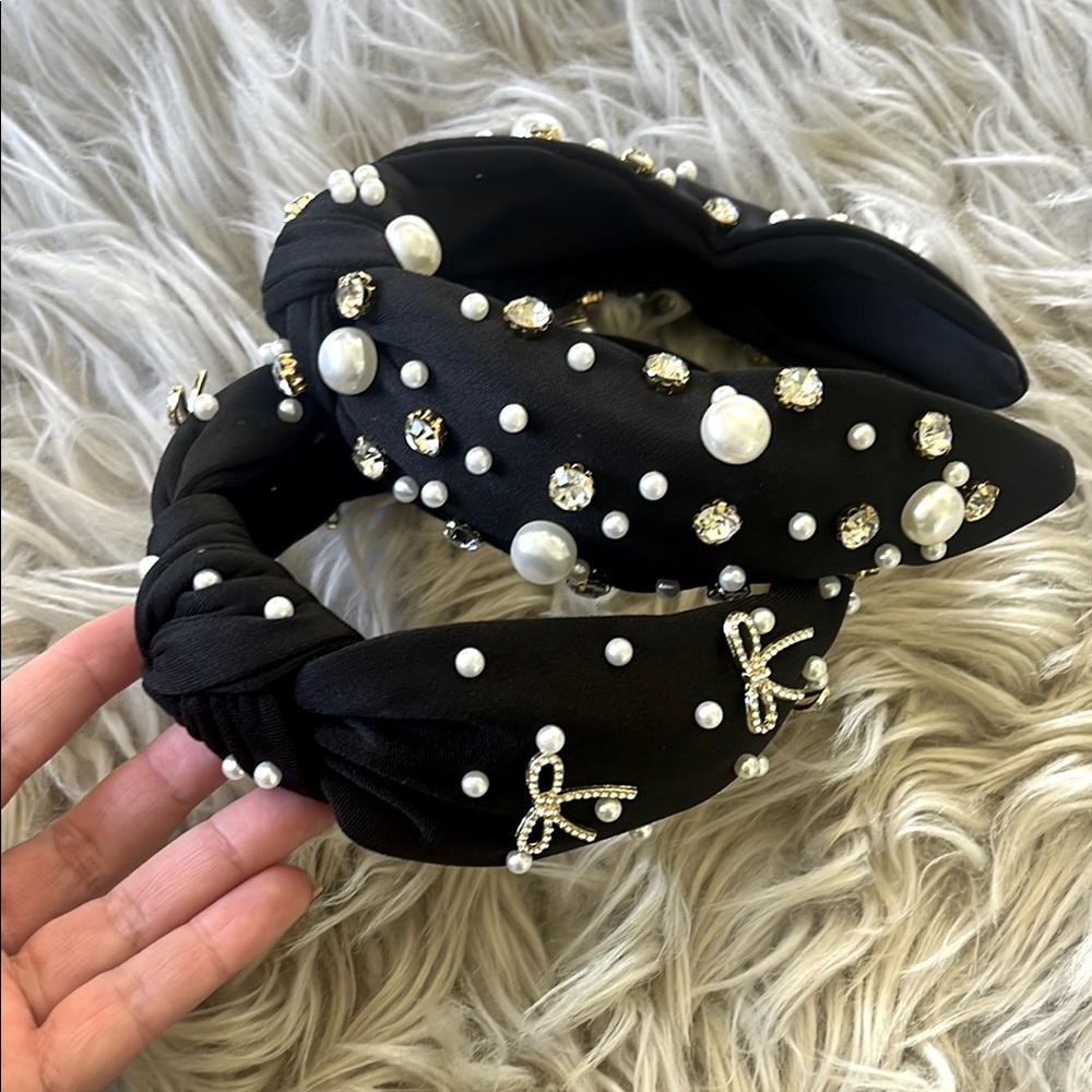 Elegant Black Pearl and Gemstone Headband bundle
